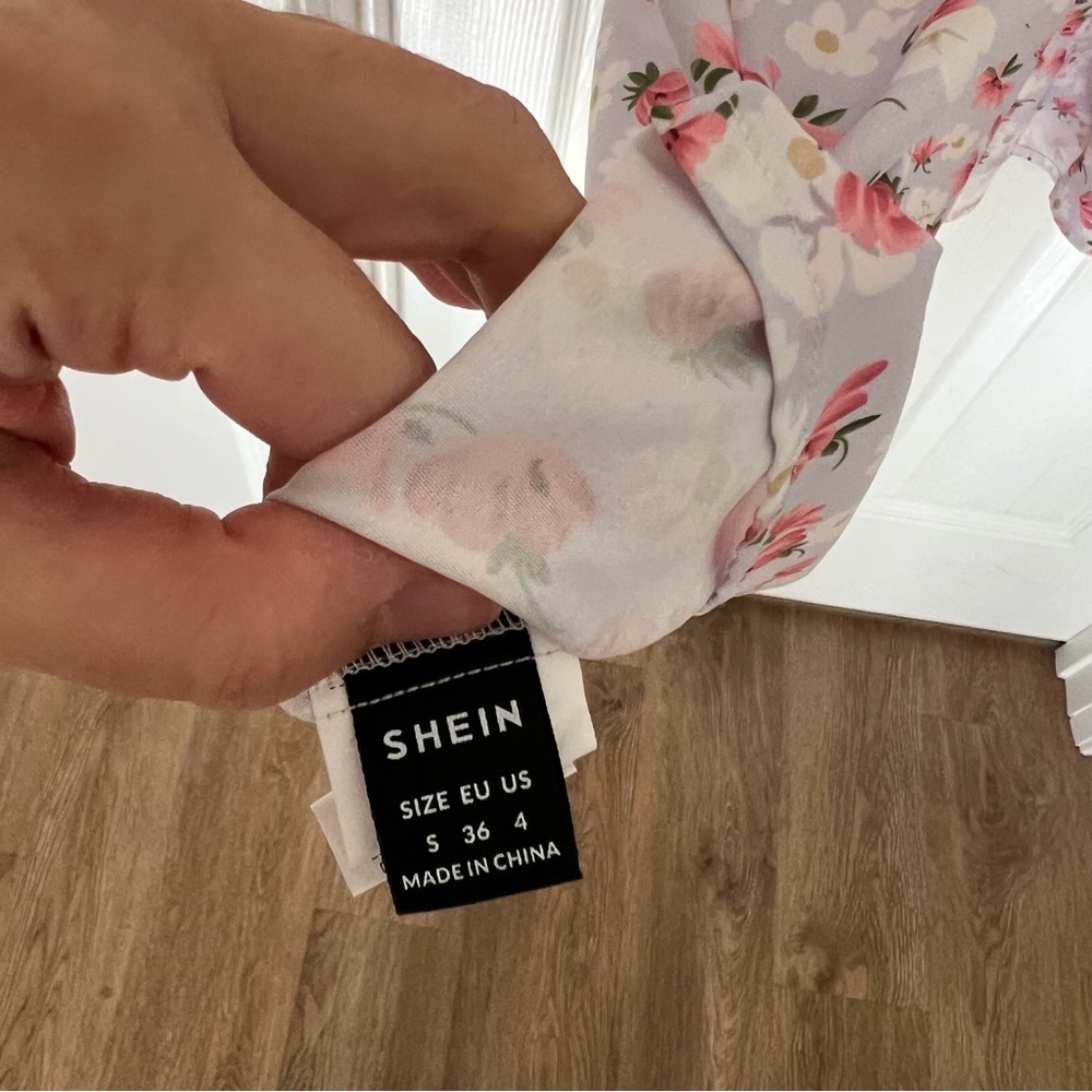 SHEIN White Midi Dress with Pink Floral Print - Picture 7 of 7